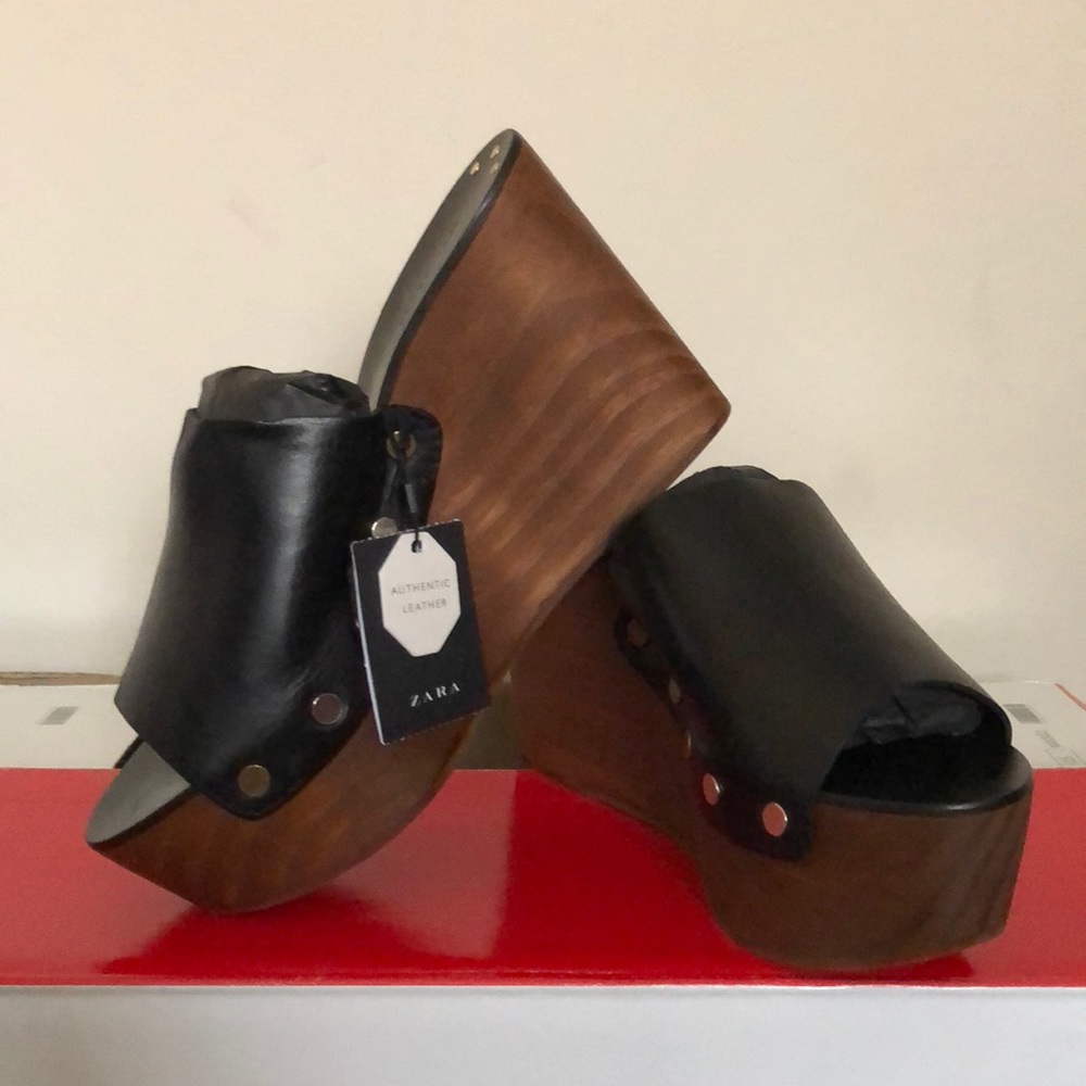 Zara leather slip on wedges